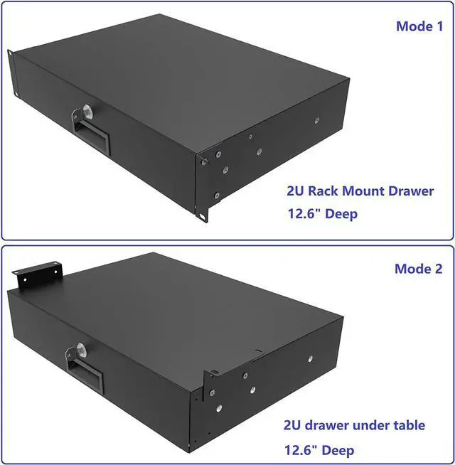 Alt view image 4 of 7 - 2U Server Cabinet Case 19 Inch Rack Mount Lockable Drawer with Key, 12.6 Inch Depth (2U)