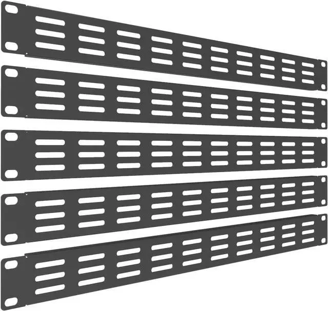 Main image of 5 Pack of 1U Vented Blank Panel - Steel Blank Rack Mount Panel Spacer for 19in Server Rack Cabinet or Enclosure, Black (1U)
