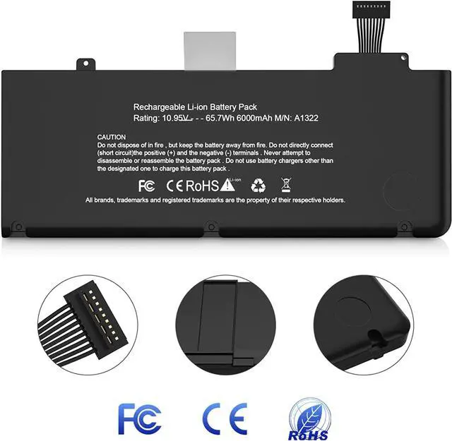 Alt view image 2 of 7 - A1278 A1322 Battery, POWERWOO MacBook pro Battery Replacement 13 inch Mid 2012 2010 2009 Early 2011 Late 2011, a1278 Battery with 6000mAh 10.95V 65.7Wh - High Performance and Longevity