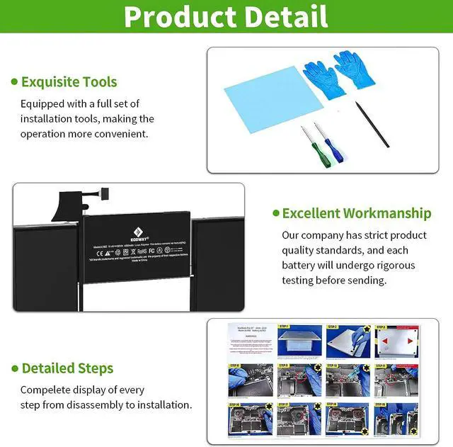 Alt view image 4 of 6 - A1932 A2179 Battery, Egoway A1965 Replacement Laptop Battery for MacBook Air 13 inch (Late2018 2019 2020), Easy-to-Install with Tools, EMC 3184 3302, Welcome to consult