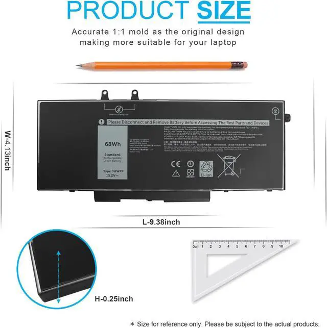 Alt view image 4 of 6 - 68Wh 3HWPP 15.2V Battery for Dell Latitude 5501 5510 5511 5401 5410 5411 E5410 E5510 E5401 E5501 E5411 E5511 Precision 3551 3541 for Inspiron 17 7500 7506 2-in-1 Black 451-BCMN 10X1J N2NLL 1VY7F 3YNXM