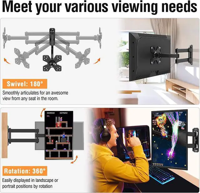 Alt view image 2 of 7 - ELIVED TV Wall Mount for Most 13-30 inch TVs and Monitors, Swivel and Tilt Full Motion TV Mount Brackets, Rotation Articulating Extension Arm, Single Stud for Corner, Max VESA 100x100mm, 33 lbs.