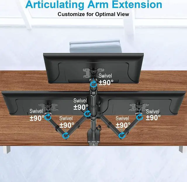 Alt view image 4 of 7 - MOUNTUP Triple Monitor Stand, Height Adjustable Monitor Desk Mount Fit for Three 17 to 32 Inch Computer Screens, Stacked Monitor Arm for 3 monitors, with C-Clamp and Grommet Base,up to 17.6lbs per Arm