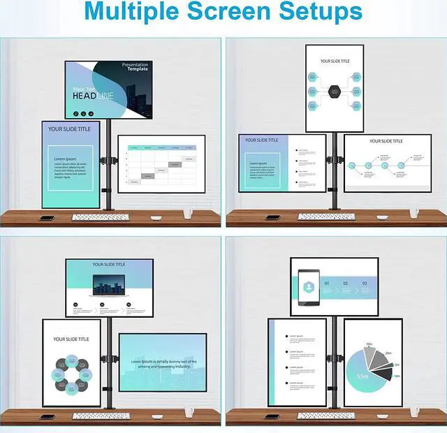Alt view image 6 of 7 - MOUNTUP Triple Monitor Stand, Height Adjustable Monitor Desk Mount Fit for Three 17 to 32 Inch Computer Screens, Stacked Monitor Arm for 3 monitors, with C-Clamp and Grommet Base,up to 17.6lbs per Arm