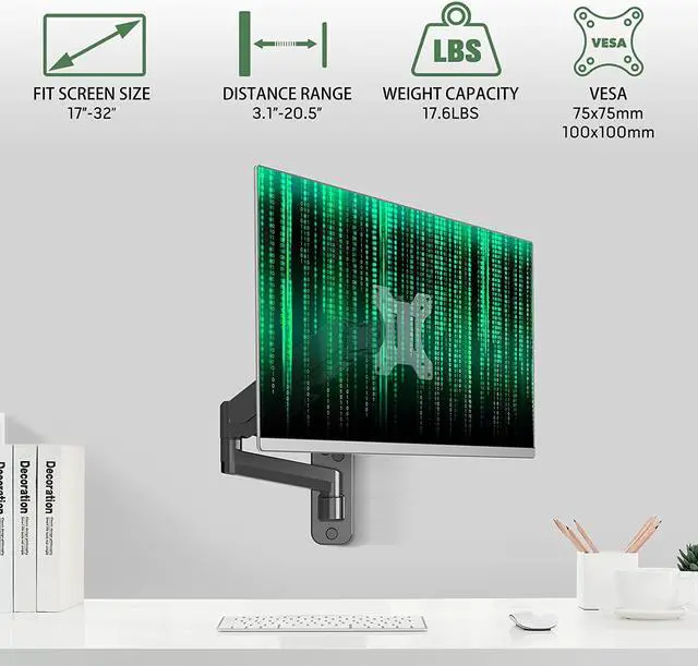 Alt view image 2 of 7 - Monitor Wall Mount for 17-32 inch Flat/Curved Screen, Computer Monitor Wall Mount Arm Holds up to 17.6lbs, Tilt, VESA 75x75/100x100 mm