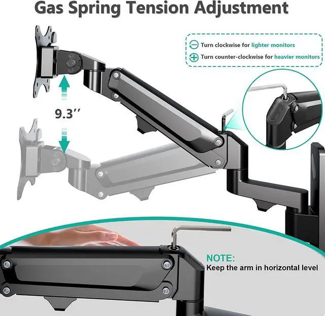 Alt view image 6 of 7 - WALI Single Monitor Wall Mount, Computer Wall Mount Monitor Arm Holds up to 26.4lbs, Heavy Duty Gas Spring Single Monitor Arm Screen up to 35 inch, Fully Adjustable Monitor Stand (GSWM001XL), Black