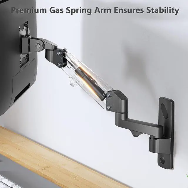 Alt view image 5 of 7 - WALI Single Monitor Wall Mount, Computer Wall Mount Monitor Arm Holds up to 26.4lbs, Heavy Duty Gas Spring Single Monitor Arm Screen up to 35 inch, Fully Adjustable Monitor Stand (GSWM001XL), Black