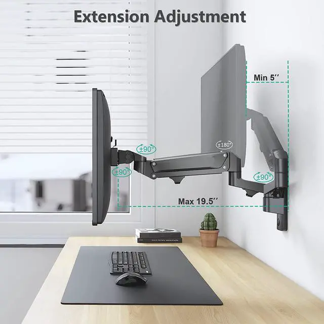 Alt view image 7 of 7 - WALI Single Monitor Wall Mount, Computer Wall Mount Monitor Arm Holds up to 26.4lbs, Heavy Duty Gas Spring Single Monitor Arm Screen up to 35 inch, Fully Adjustable Monitor Stand (GSWM001XL), Black