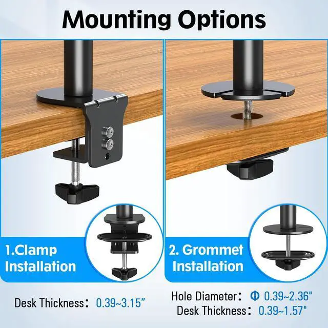 Alt view image 4 of 7 - MOUNTUP Dual Monitor Stand, Vertical Monitor Mount for 2 Max 32 inch Stack Screen Monitors, Height Adjustable, Swivel, Tilt Monitor Desk Mount with C Clamp Grommet Base, MU3004