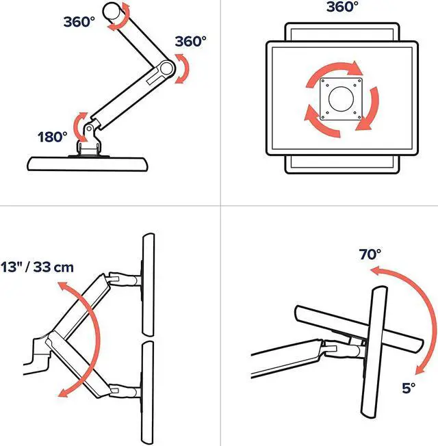 Alt view image 6 of 7 - Ergotron  LX Vertical Stacking Dual Monitor Arm, VESA Desk Mount  for 2 Monitors Up to 24 Inches, 7 to 20 lbs Each  Polished Aluminum