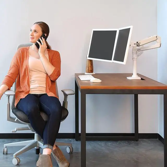 Alt view image 3 of 7 - Ergotron LX Vertical Stacking Dual Monitor Arm, VESA Desk Mount for 2 Monitors Up to 24 Inches, 7 to 20 lbs Each White