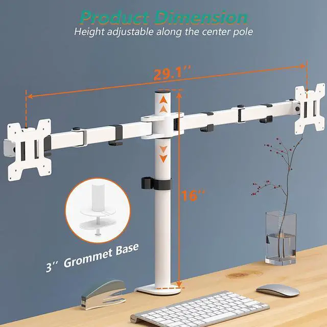 Alt view image 3 of 7 - WALI Dual LCD Monitor Fully Adjustable Desk Mount Stand Fits 2 Screens up to 27 inch, 22 lbs. Weight Capacity per Arm (M002-W), White