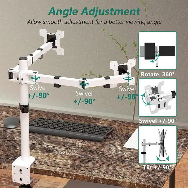 Alt view image 5 of 7 - WALI Dual LCD Monitor Fully Adjustable Desk Mount Stand Fits 2 Screens up to 27 inch, 22 lbs. Weight Capacity per Arm (M002-W), White
