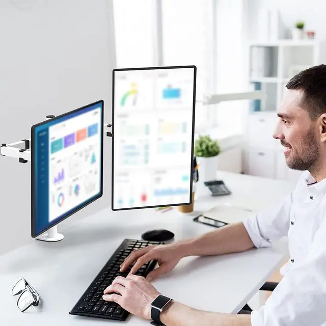 Alt view image 6 of 7 - WALI Dual LCD Monitor Fully Adjustable Desk Mount Stand Fits 2 Screens up to 27 inch, 22 lbs. Weight Capacity per Arm (M002-W), White