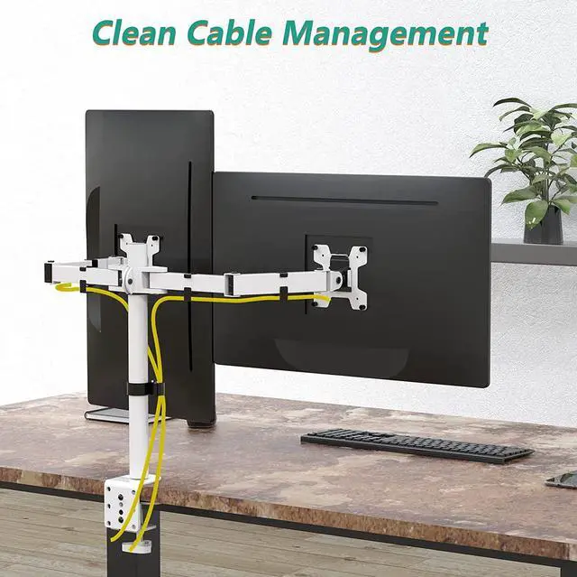 Alt view image 7 of 7 - WALI Dual LCD Monitor Fully Adjustable Desk Mount Stand Fits 2 Screens up to 27 inch, 22 lbs. Weight Capacity per Arm (M002-W), White