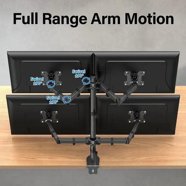 Alt view image 4 of 7 - MOUNTUP Quad Monitor Stand, 4 Monitor Desk Mount for 13 to 32 inch Computer Screens, Fully Adjustable Stacked Mount with Tilt Swivel, Four Heavy Duty Monitor Mount, Holds up to 17.6lbs per Arm, MU3007