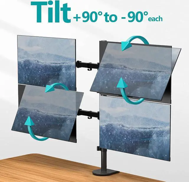 Alt view image 2 of 7 - MOUNT PRO Quad Monitor Stand, 4 Monitor Mount for 13 to 32 inch Computer Screens, Hold up to 17.6lbs Each, Fully Adjustable Stacked 4 Desk Arm, VESA Mount, C clamp/Grommet Base