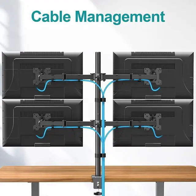 Alt view image 6 of 7 - MOUNT PRO Quad Monitor Stand, 4 Monitor Mount for 13 to 32 inch Computer Screens, Hold up to 17.6lbs Each, Fully Adjustable Stacked 4 Desk Arm, VESA Mount, C clamp/Grommet Base