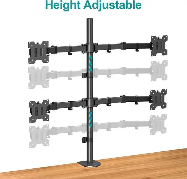 Alt view image 7 of 7 - MOUNT PRO Quad Monitor Stand, 4 Monitor Mount for 13 to 32 inch Computer Screens, Hold up to 17.6lbs Each, Fully Adjustable Stacked 4 Desk Arm, VESA Mount, C clamp/Grommet Base