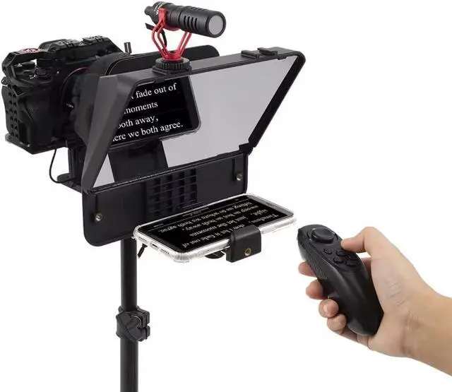 Alt view image 2 of 7 - A10 Teleprompter Portable Smartphone DSLR Camera Teleprompter Prompter with Phone Holder Remote Control for Video Recording Live Streaming Interview Stage Presentation Speech Video Making Tools