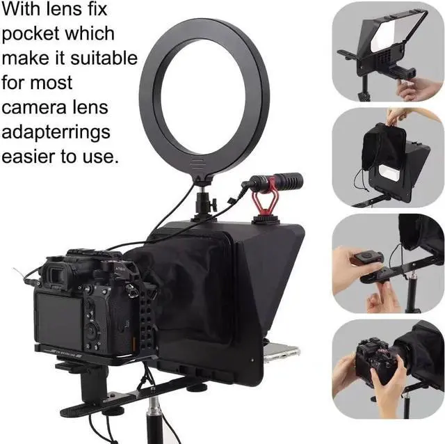 Alt view image 5 of 7 - A10 Teleprompter Portable Smartphone DSLR Camera Teleprompter Prompter with Phone Holder Remote Control for Video Recording Live Streaming Interview Stage Presentation Speech Video Making Tools