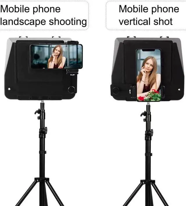 Alt view image 3 of 7 - A10 Teleprompter Portable Smartphone DSLR Camera Teleprompter Prompter with Phone Holder Remote Control for Video Recording Live Streaming Interview Stage Presentation Speech Video Making Tools