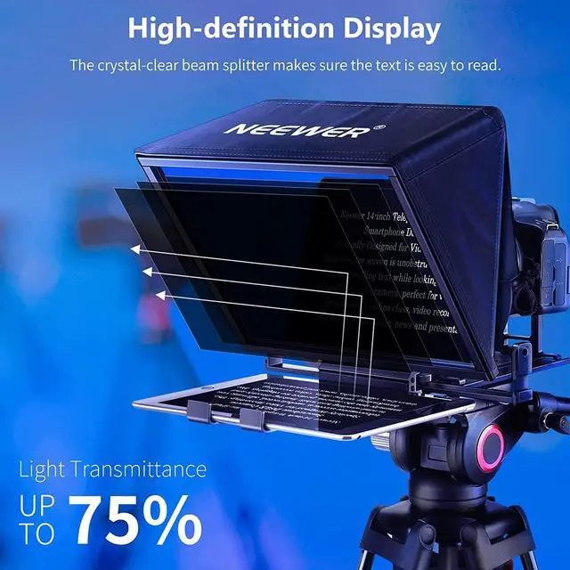 Alt view image 2 of 7 - NEEWER Teleprompter X14 with RT-110 Remote & APP Control (Bluetooth Connection via NEEWER Teleprompter App), Portable No Assembly Compatible with iPad Android Tablet, Smartphone, DSLR Camera