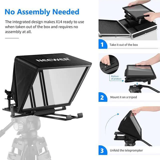 Alt view image 3 of 7 - NEEWER Teleprompter X14 with RT-110 Remote & APP Control (Bluetooth Connection via NEEWER Teleprompter App), Portable No Assembly Compatible with iPad Android Tablet, Smartphone, DSLR Camera