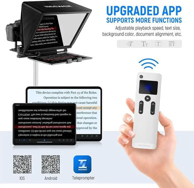 Alt view image 4 of 7 - NEEWER Teleprompter X14 with RT-110 Remote & APP Control (Bluetooth Connection via NEEWER Teleprompter App), Portable No Assembly Compatible with iPad Android Tablet, Smartphone, DSLR Camera