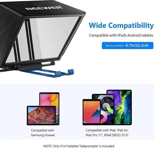 Alt view image 7 of 7 - NEEWER Teleprompter X14 with RT-110 Remote & APP Control (Bluetooth Connection via NEEWER Teleprompter App), Portable No Assembly Compatible with iPad Android Tablet, Smartphone, DSLR Camera