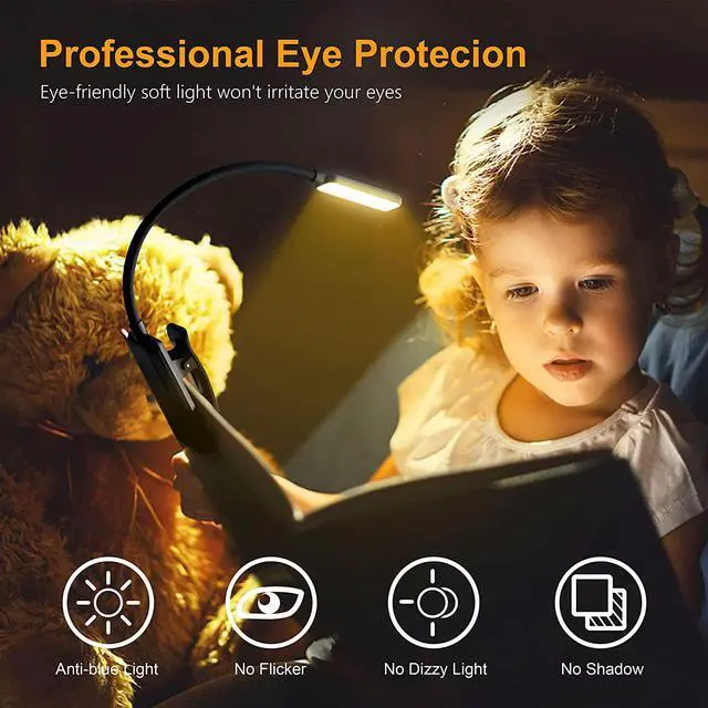 Alt view image 2 of 7 - 9 LED Rechargeable Book Light for Reading in Bed - Eye Caring 3 Color Temperatures Stepless Dimming Brightness 80 Hrs Runtime Small Lightweight Clip On Book Reading Light for Studying