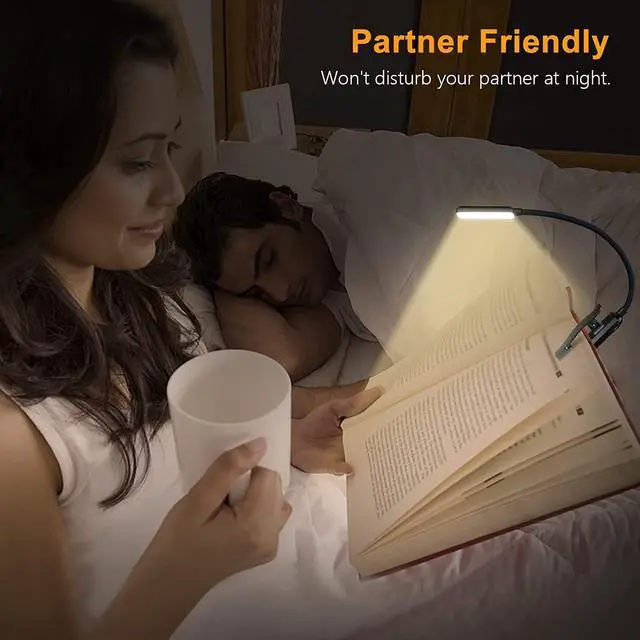 Alt view image 6 of 7 - 9 LED Rechargeable Book Light for Reading in Bed - Eye Caring 3 Color Temperatures Stepless Dimming Brightness 80 Hrs Runtime Small Lightweight Clip On Book Reading Light for Studying
