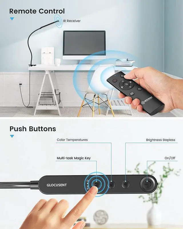 Alt view image 5 of 6 - Glocusent 5W Multi-Purpose Clip On Light, 38 LEDs Bed Light, Eye Caring Reading Lamp, 5 Color & 5 Brightness with a Remote, 30-Min Auto Off Timer, Perfect for Bed Reading/Studying/Working