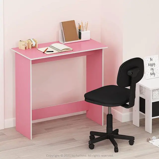 Alt view image 2 of 5 - FURINNO Simplistic Study Table, Pink, 15.5 in x 31.5 in x 29.75 in (D x W x H)