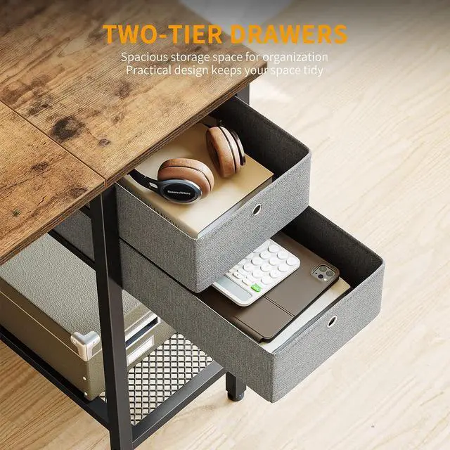 Alt view image 5 of 7 - Cubiker Home Office Computer Desk with Drawers, 40 Inch Study Writing Table, Modern Simple Style PC Desk, Rustic Brown