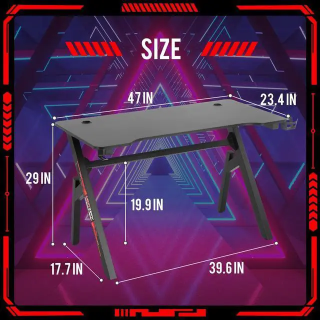 Alt view image 3 of 7 - Computer Desk Gaming Desk Student PC Desk Writing Desk Office Desk Modern Ergonomic Racing Style Table Workstation Carbon Fiber Headphone Hook (47in, Red)
