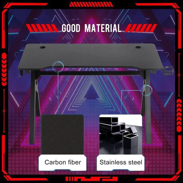 Alt view image 7 of 7 - Computer Desk Gaming Desk Student PC Desk Writing Desk Office Desk Modern Ergonomic Racing Style Table Workstation Carbon Fiber Headphone Hook (47in, Red)