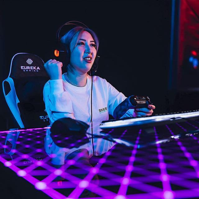 Alt view image 2 of 7 - EUREKA ERGONOMIC RGB LED Gaming Desk, Music Sync Lights Up Tempered Glass Desktop, 43" GTG I43 Home Office Computer Table W Controller Rack 4 USB Charging Ports, APP Control