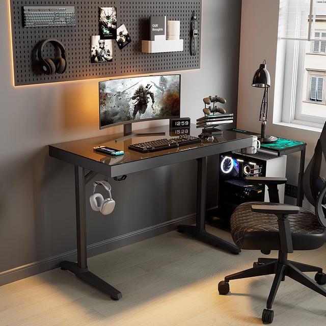 Alt view image 5 of 7 - EUREKA ERGONOMIC RGB LED Gaming Desk, Music Sync Lights Up Tempered Glass Desktop, 43" GTG I43 Home Office Computer Table W Controller Rack 4 USB Charging Ports, APP Control