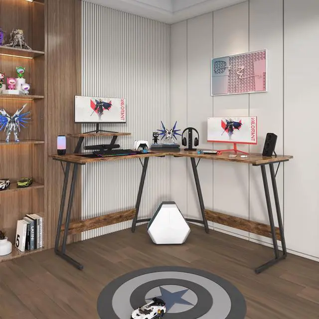 Alt view image 2 of 7 - Homall L Shaped Gaming Desk Computer Corner Desk PC Gaming Desk Table with Large Monitor Riser Stand for Home Office Sturdy Writing Workstation (Classical Brown, 51 Inch)