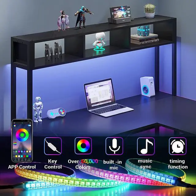 Alt view image 5 of 7 - SEDETA L Shaped Gaming Desk, Reversible 94.5 Computer Desk, Gaming Desk with Led Lights, Keyboard Tray and Storage Bag for Home Office, Black