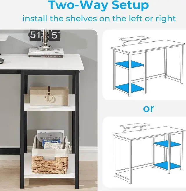 Alt view image 5 of 7 - GreenForest Computer Desk with Monitor Stand,47 inch Home Office Desk with Reversible Storage Shelves,Modern Writing Desk Study PC Laptop Work Table,White
