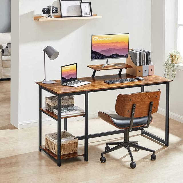 Alt view image 7 of 7 - GreenForest Computer Desk with Monitor Stand,47 inch Home Office Desk with Reversible Storage Shelves Modern Writing Study Work Table,Easy Assembly,Walnut