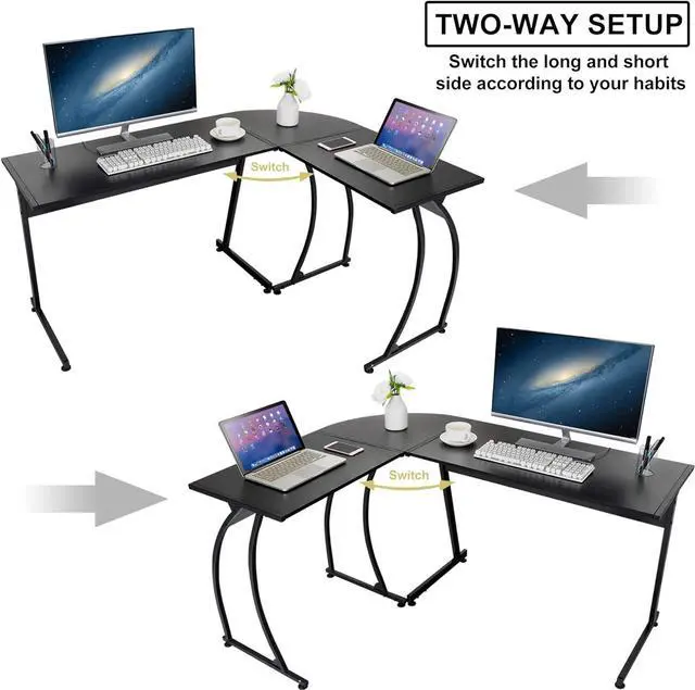 Alt view image 4 of 7 - ZenStyle L-Shape 58.1in Corner Computer Desk Home Office PC Laptop Table Multipurpose Gaming Workstation with Solid Steel Frame/Waterproof Desktop