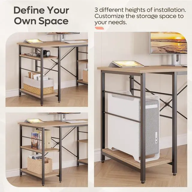 Alt view image 7 of 7 - Bestier L Shaped Desk with Shelves 86.6 Inch Reversible Corner Computer Desk or 2 Person Long Table for Home Office Large Gaming Writing Storage Workstation P2 Board with 3 Cable Holes, Oak