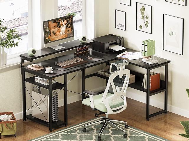 ODK L Shaped Desk with Monitor Stand, 54 Inch Home Office Desks with  Storage Printer Shelves, Reversible Corner Gaming Desk with Bookshelf for