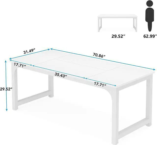 Alt view image 2 of 6 - Tribesigns 70.8Executive Desk, Large Office Computer Desk with Thicken Frame, Modern Simple Workstation Business Furniture for Home Office, White