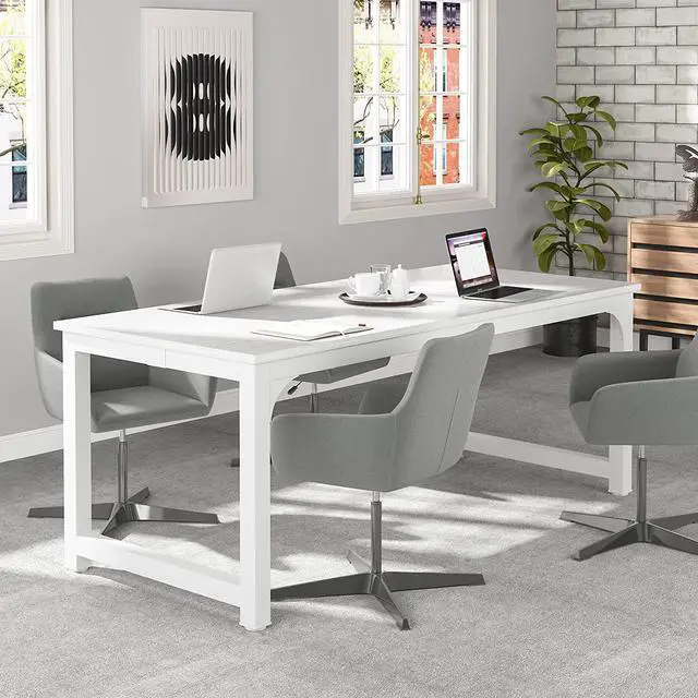 Alt view image 3 of 6 - Tribesigns 70.8Executive Desk, Large Office Computer Desk with Thicken Frame, Modern Simple Workstation Business Furniture for Home Office, White