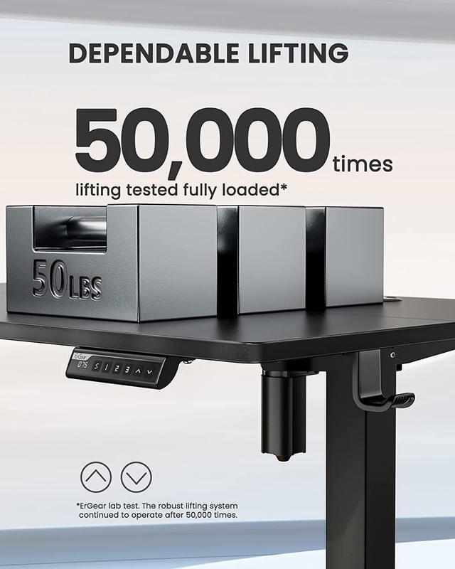 Alt view image 7 of 7 - ErGear Height Adjustable Electric Standing Desk, 55 x 28 Inches Sit Stand up Desk, Memory Computer Home Office Desk (Black)