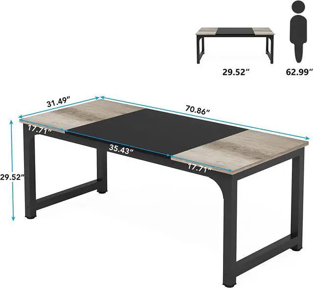 Alt view image 2 of 5 - Tribesigns 70.8Executive Desk, Large Office Computer Desk with Thicken Frame, Modern Simple Workstation Business Furniture for Home Office, Vintage Grey/Black